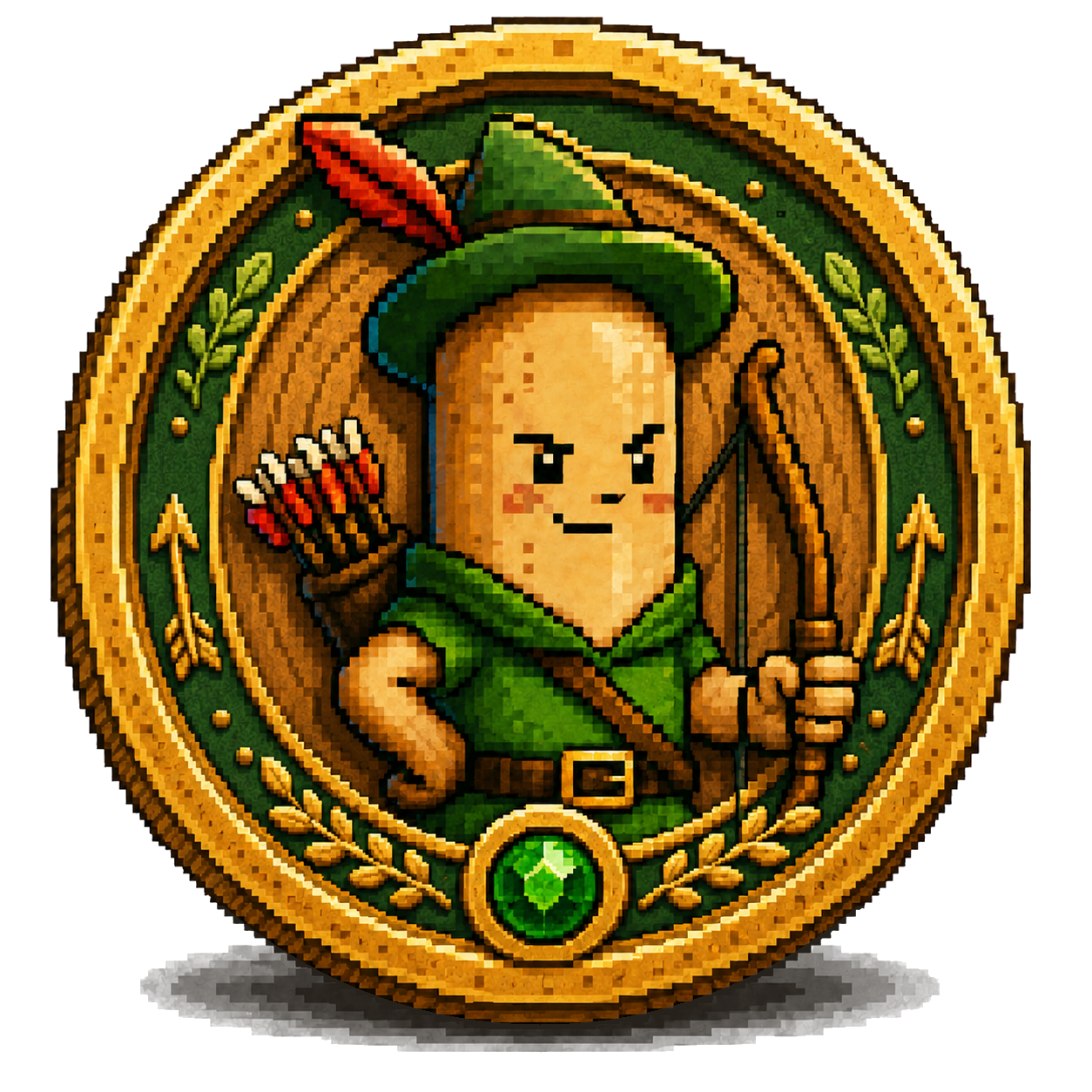 $WOOD pixel coin featuring the Throbinwood archer
